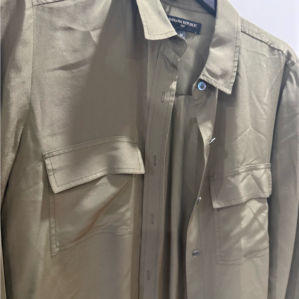 Banana Republic Khaki Silk Blouse via - Picture 3 of 4